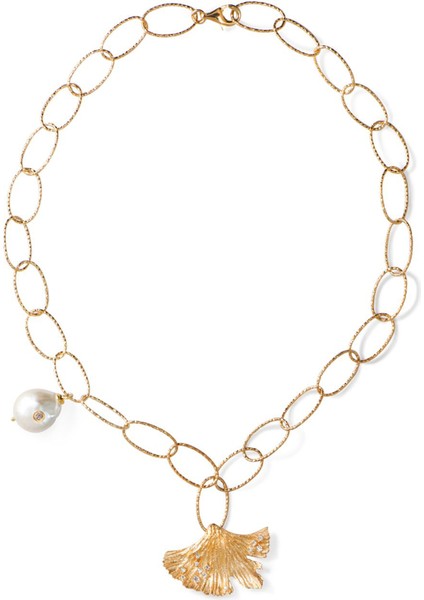 Love Potionleaf & Pearl Necklace Altın Kaplama Kadın Kolye