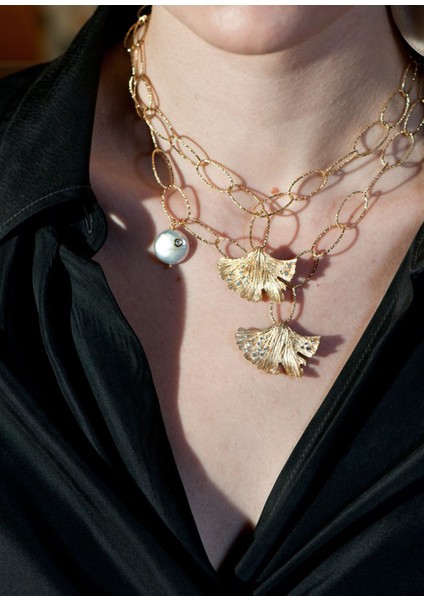 Love Potionleaf & Pearl Necklace Altın Kaplama Kadın Kolye modelleri