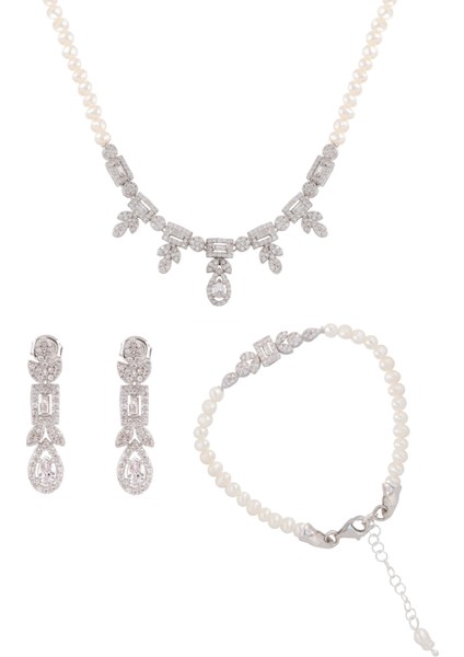 Janet 925 Ayar Gümüş Kadın Kolye & Küpe & Bileklik Set