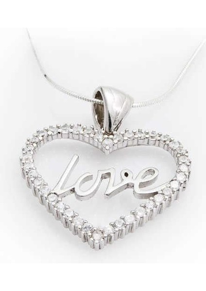 Gümüş Taşlı Love Bayan Kolye
