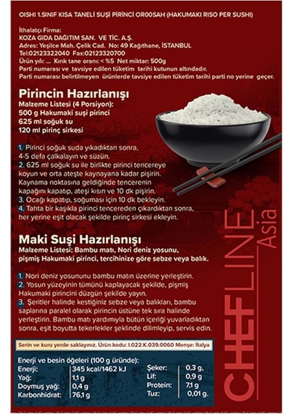 Asia Sushi Pirinci 500 G fiyatları