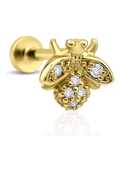 Tsuki Pırlanta Arı 14 Ayar Altın Kadın Piercing Küpe