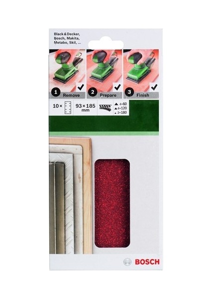 - Titreşimli Zımpara Kağıdı 10'Lu Set, 93 X 185 Mm 60/120/180 Kum 8 Delik