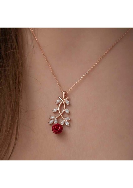 ​gümüş Rose Kırmızı Gül Kolye fırsatları