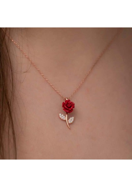 ​gümüş Rose Kırmızı Gül Kolye modelleri