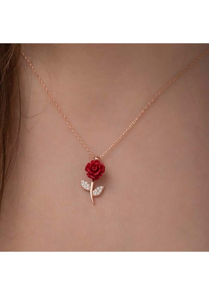 ​gümüş Rose Kırmızı Gül Kolye fırsatları