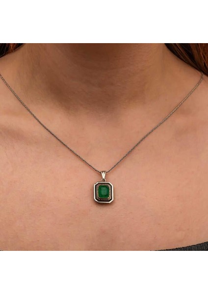 Gümüş Yeşil Taşlı Otantik Kadın Kolye fırsatları