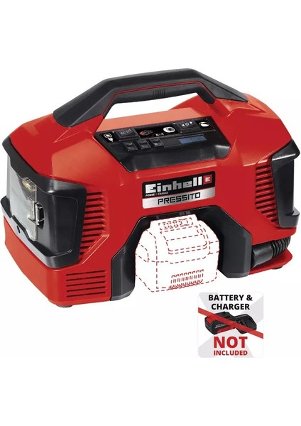 PRESSITO 18/25 Power X-Change Hibrit Kompresör (18 V, Güç Kablosu veya Akü ile Çalışır, Maks. 11 bar, 4-parçalı Adaptör Seti ve 2 Hortum dahil, Akü dahil değildir) - 4020430