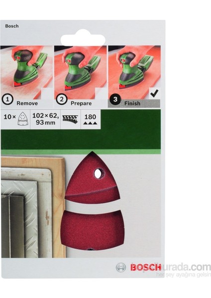 - Multi Zımpara Kağıdı 10'Lu, 102 X 62/93 Mm 180 Kum 11 Delik
