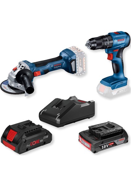 Professional GWS 180-LI + GSB 185-LI 18V Akülü Vidalama 2+4 Ah Çift Akü Set - 06019H9026