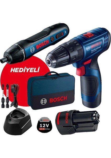 GSB 120-LI 2 Ah Çift Akülü Darbeli Vidalama + Bosch GO Kit - 06019G8124