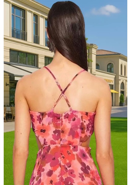 Yazlık Astarlı V Yaka Çiçekli Şifon Maxi Elbise A Kesim Uzun Ömürlü Rahat Kullanım Konforlu Kesim modelleri