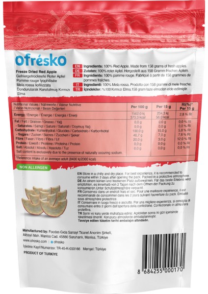 Dondurularak Kurutulmuş Kırmızı Elma 15 gr Doypack - Kuru Meyve 3lü Paket indirimleri