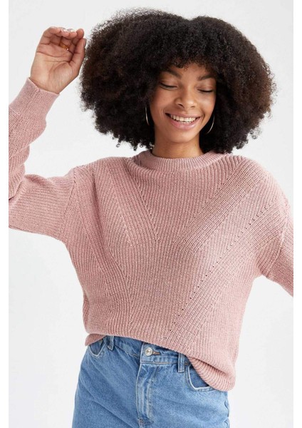 Regular Fit Basic Düz Uzun Kollu Selanik Örgülü Triko Kazak H6905AZ22AU