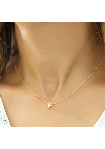 Gümüş Gold 3 Boyutlu F Harf Bayan Kolye