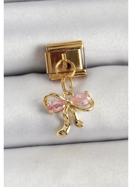316L Çelik Sallantılı Zirkon Taşlı Fiyonk Model Gold Renk Nomination Charm