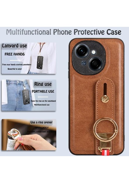 Tecno Pop 9 4g Toka Yüzük Için Kılıf Kickstand Bilek Kayışı Uyumluluk Pu (Yurt Dışından) modelleri