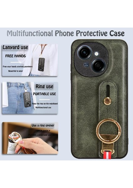 Tecno Pop 9 4g Toka Yüzük Için Kılıf Kickstand Bilek Kayışı Uyumluluk Pu (Yurt Dışından) modelleri