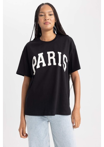 Oversize Fit Bisiklet Yaka Kısa Kollu Pamuk TIŞÖRT B0661AX23SM