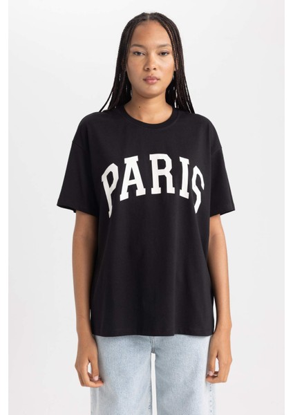 Oversize Fit Bisiklet Yaka Kısa Kollu Pamuk TIŞÖRT B0661AX23SM modelleri