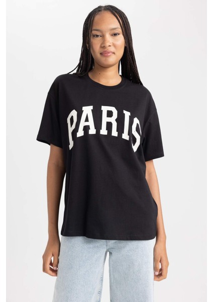 Oversize Fit Bisiklet Yaka Kısa Kollu Pamuk TIŞÖRT B0661AX23SM indirimleri