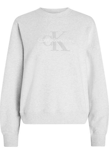 Açık Gri Kadın Yuvarlak Standart Nakışlı Sweatshirt Chenılle Monologo Crewneck fiyatları