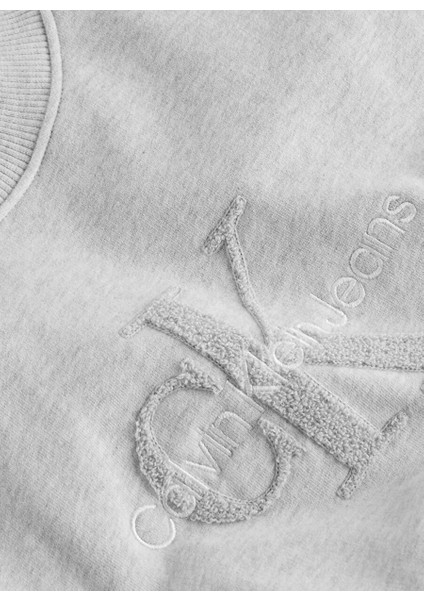 Açık Gri Kadın Yuvarlak Standart Nakışlı Sweatshirt Chenılle Monologo Crewneck modelleri