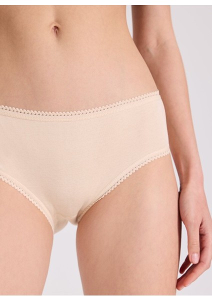 5’li Ten Rengi Pamuklu Midi Boy Kadın Ribana Slip Eva Rıb Mıdı