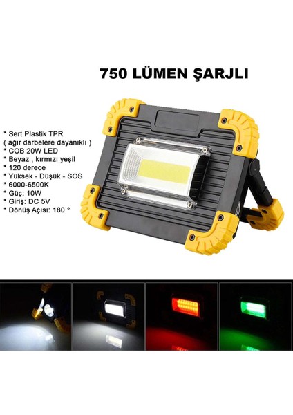 750 Lümen Powerbank Şarjlı Işıldak Watton WT-330