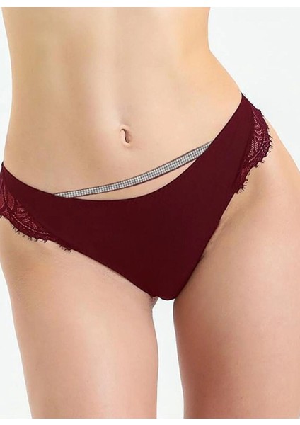 Bordo Kadın Dantel Bikini Külot