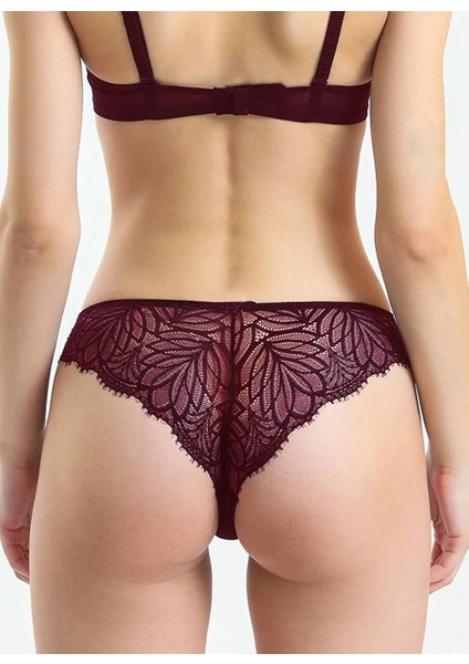 Bordo Kadın Dantel Bikini Külot