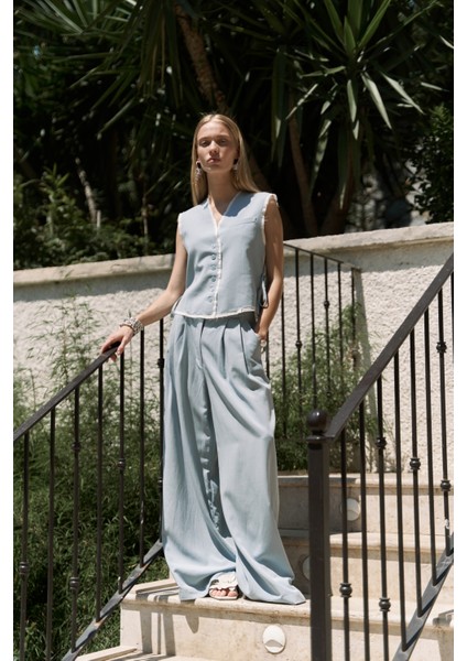 Shonas Bağcık Detay Mavi Yelek Pantolon Takım fiyatları