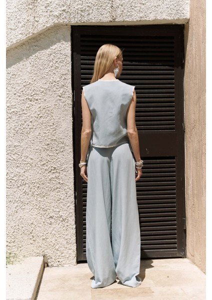 Shonas Bağcık Detay Mavi Yelek Pantolon Takım fırsatları