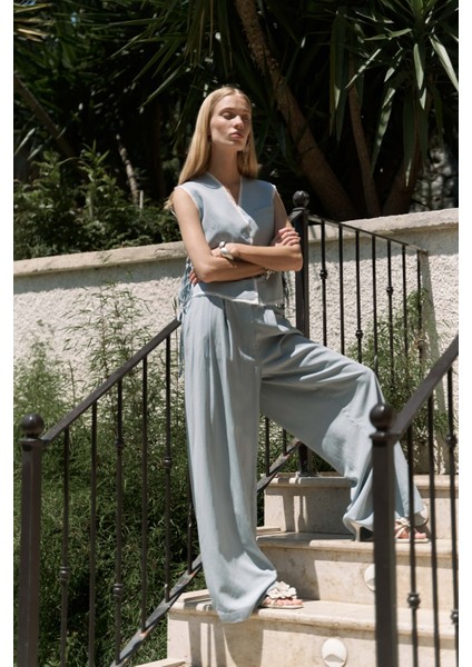 Shonas Bağcık Detay Mavi Yelek Pantolon Takım indirimleri