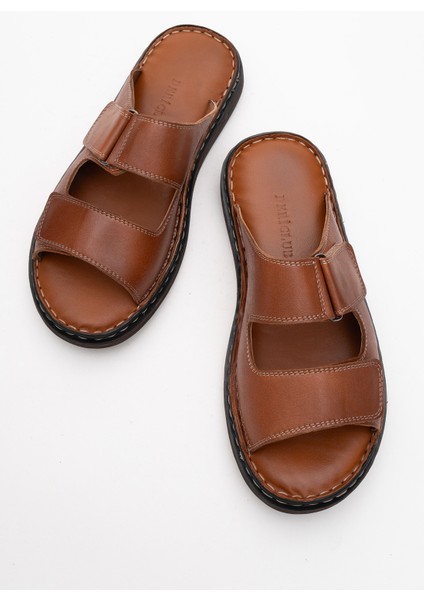 Erkek Çift Bantlı Terlik Gerçek Deri Dc 1182 Taba indirimleri