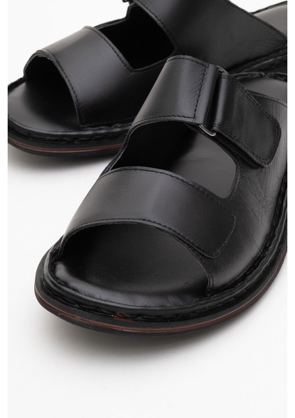 Erkek Çift Bantlı Terlik Gerçek Deri Dc 1182 Siyah modelleri