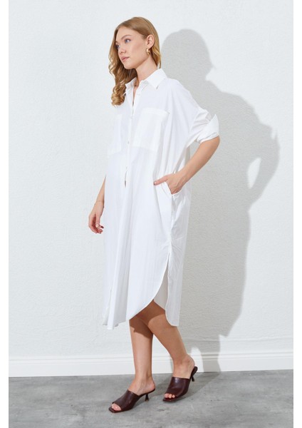 Kadın Kemik Bol Kalıp Çift Cepli Gömlek Elbise modelleri