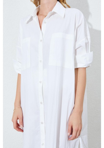 Kadın Kemik Bol Kalıp Çift Cepli Gömlek Elbise indirimleri