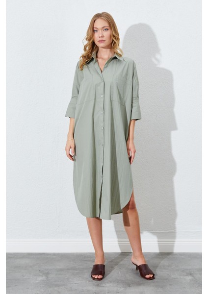 Kadın Çağla Bol Kalıp Çift Cepli Gömlek Elbise fiyatları