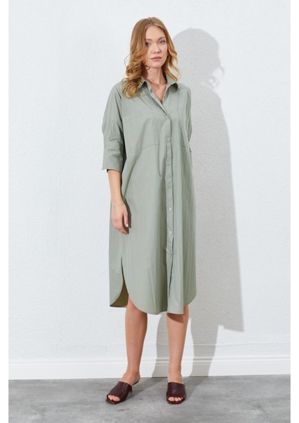 Kadın Çağla Bol Kalıp Çift Cepli Gömlek Elbise fırsatları