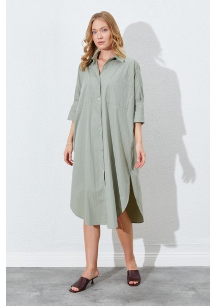 Kadın Çağla Bol Kalıp Çift Cepli Gömlek Elbise indirimleri