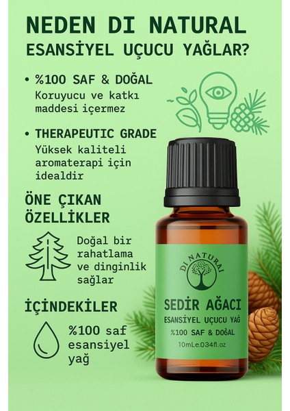 Sedir Ağacı Uçucu Yağ %100 Saf Doğal Esans Buhurdanlık Difüzör Oda Esansı 10 ml