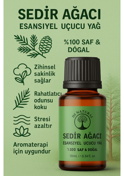 Sedir Ağacı Uçucu Yağ %100 Saf Doğal Esans Buhurdanlık Difüzör Oda Esansı 10 ml