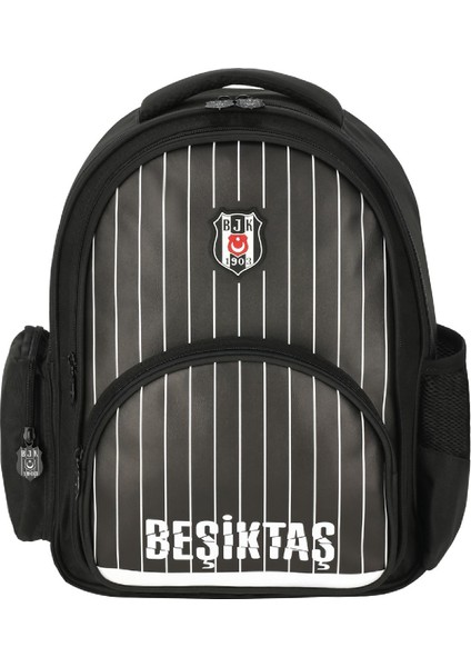Beşiktaş 3 Bölmeli Ince Çubuklu Suni Deri Okul Sırt Çantası Siyah (25352)