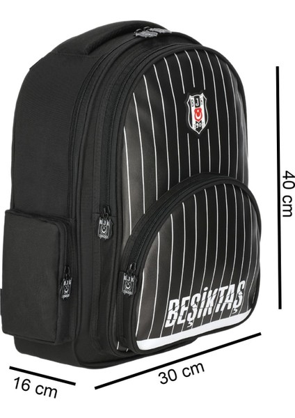 Beşiktaş 3 Bölmeli Ince Çubuklu Suni Deri Okul Sırt Çantası Siyah (25352) fiyatları
