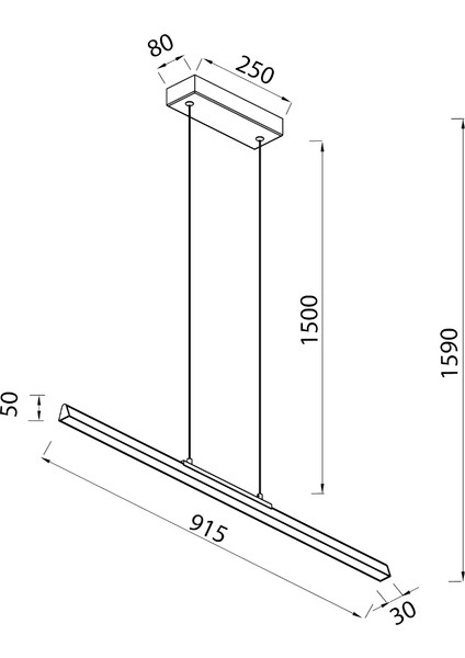 Lineal Mat Altın Rengi Ledli Sarkıt Avize 91,5 cm modelleri