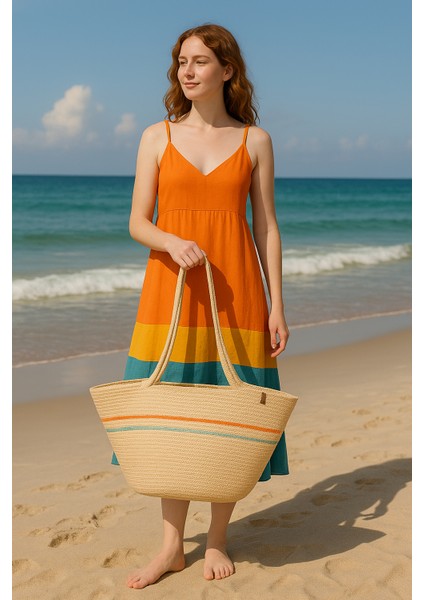 Bej Renkli Kendinden Ipli Askılı Doğal Görünümlü Vegan Plaj Çantası Veya Günlük Çanta fiyatları