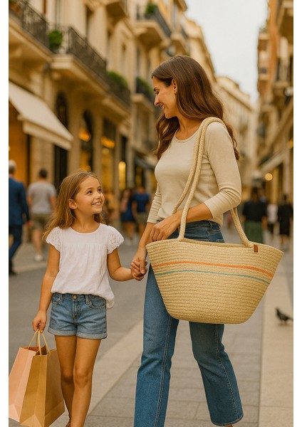 Bej Renkli Kendinden Ipli Askılı Doğal Görünümlü Vegan Plaj Çantası Veya Günlük Çanta fırsatları