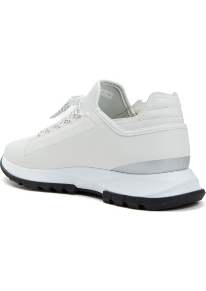 Beyaz Logolu Erkek Deri Sneaker