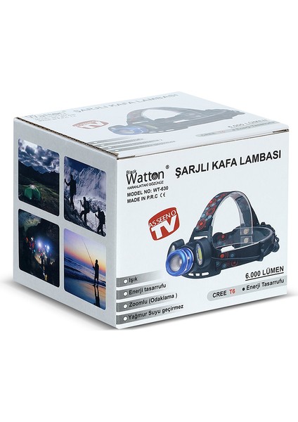 6000 Lümen 3 Başlık Şarjlı Kafa Lambası Watton WT-630 fırsatları
